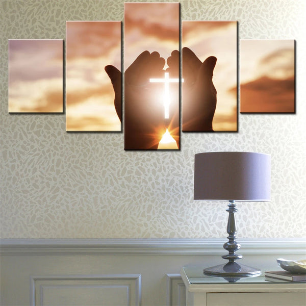 5 Pieces Canvas Wall Arts Poster Painting Photography Christian Cross Sunlight Wallpaper Home Decor Picture Printing Interior
