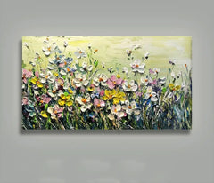 Flower Landscape Oil Painting on Canvas Abstract Green Nature Handmade Painting Living Room Home Decor Large Wall Art Custom Art