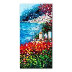 Arthyx Handmade Thick Texture Abstract City Landscape Oil Paintings On Canvas,Modern Wall Art,Picture For Living Room,Home Decor