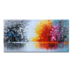 Arthyx Handmade Thick Texture Abstract City Landscape Oil Paintings On Canvas,Modern Wall Art,Picture For Living Room,Home Decor