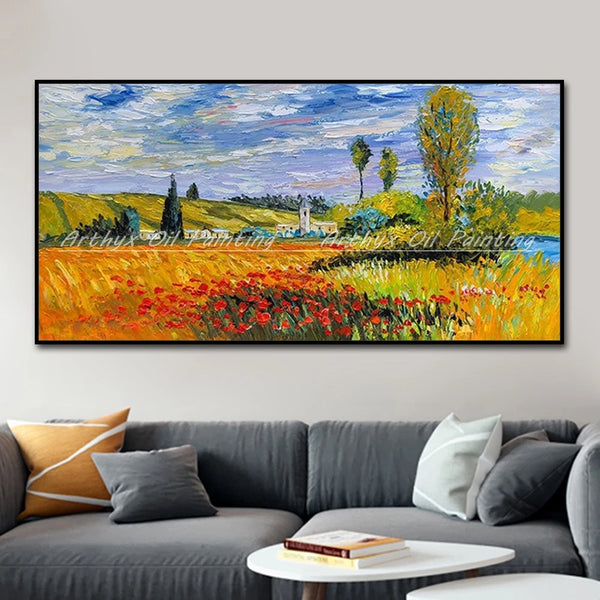 Arthyx,Handpainted Abstract Knife Country Floral Landscape Oil Painting On Canvas,Impression Art,Wall Pictures,Modern Home Decor