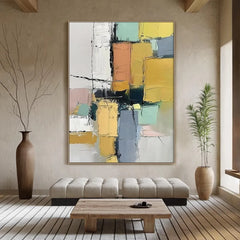 3D Beige Large Canvas Abstract Handmade Oil Painting Brown Simple Wall Art Textured Geometric Art Wall Decor Living Room Decor