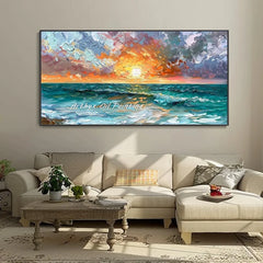 Arthyx,Large Abstract Sunrise Seascape Oil Painting on Canvas Handmade Modern Art Poster,Wall Picture,Room Decoration,Home Decor