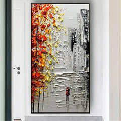 Arthyx Handmade Thick Texture Abstract City Landscape Oil Paintings On Canvas,Modern Wall Art,Picture For Living Room,Home Decor