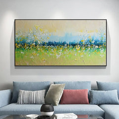 Flower Landscape Oil Painting on Canvas Abstract Green Nature Handmade Painting Living Room Home Decor Large Wall Art Custom Art