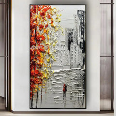 Arthyx Handmade Thick Texture Abstract City Landscape Oil Paintings On Canvas,Modern Wall Art,Picture For Living Room,Home Decor