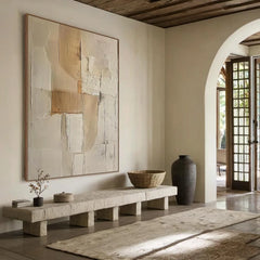 3D Beige Large Canvas Abstract Handmade Oil Painting Brown Simple Wall Art Textured Geometric Art Wall Decor Living Room Decor