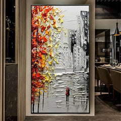 Arthyx Handmade Thick Texture Abstract City Landscape Oil Paintings On Canvas,Modern Wall Art,Picture For Living Room,Home Decor