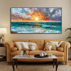 Arthyx,Large Abstract Sunrise Seascape Oil Painting on Canvas Handmade Modern Art Poster,Wall Picture,Room Decoration,Home Decor