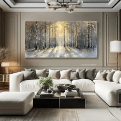 Abstract Textured Painting Landscape Handmade On Canvas Wall Art Calm Night Reeds Spatula Classic Style Blue Brown Wall Decor