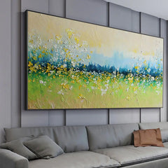 Flower Landscape Oil Painting on Canvas Abstract Green Nature Handmade Painting Living Room Home Decor Large Wall Art Custom Art