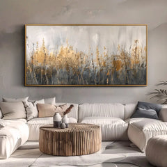 Abstract Textured Painting Landscape Handmade On Canvas Wall Art Calm Night Reeds Spatula Classic Style Blue Brown Wall Decor