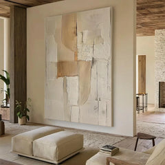 3D Beige Large Canvas Abstract Handmade Oil Painting Brown Simple Wall Art Textured Geometric Art Wall Decor Living Room Decor