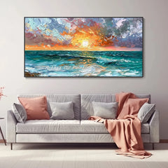 Arthyx,Large Abstract Sunrise Seascape Oil Painting on Canvas Handmade Modern Art Poster,Wall Picture,Room Decoration,Home Decor