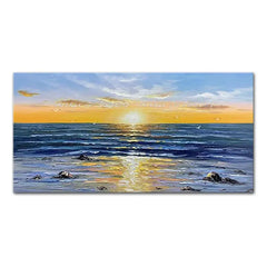 Arthyx,Large Abstract Sunrise Seascape Oil Painting on Canvas Handmade Modern Art Poster,Wall Picture,Room Decoration,Home Decor