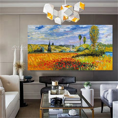 Arthyx,Handpainted Abstract Knife Country Floral Landscape Oil Painting On Canvas,Impression Art,Wall Pictures,Modern Home Decor