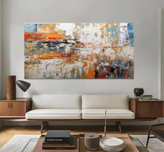 Abstract Textured Painting Landscape Handmade On Canvas Wall Art Calm Night Reeds Spatula Classic Style Blue Brown Wall Decor