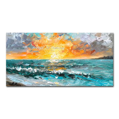 Arthyx,Large Abstract Sunrise Seascape Oil Painting on Canvas Handmade Modern Art Poster,Wall Picture,Room Decoration,Home Decor